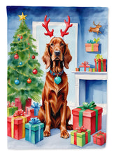 Load image into Gallery viewer, Irish Setter Christmas Garden Flag – Dog in Reindeer Antlers with Tree &amp; Gifts
