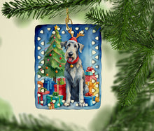 Load image into Gallery viewer, Irish Wolfhound Christmas Reindeer Porcelain Ornament