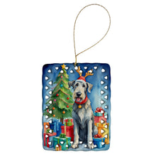 Load image into Gallery viewer, Irish Wolfhound Christmas Reindeer Porcelain Ornament