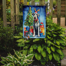 Load image into Gallery viewer, Irish Wolfhound Christmas Garden Flag – Dog in Reindeer Antlers with Tree &amp; Gifts