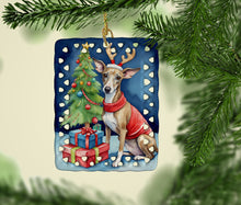 Load image into Gallery viewer, Italian Greyhound Christmas Reindeer Porcelain Ornament