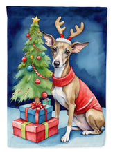 Load image into Gallery viewer, Italian Greyhound Christmas Garden Flag – Dog in Reindeer Antlers with Tree &amp; Gifts