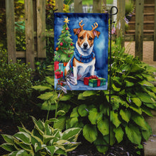 Load image into Gallery viewer, Jack Russell Terrier Christmas Garden Flag – Dog in Reindeer Antlers with Tree &amp; Gifts