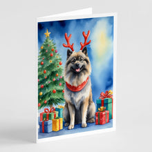 Load image into Gallery viewer, Keeshond Christmas Reindeer Greeting Cards - Blank Note Cards – 8-Pack of Artist-Designed Cards with Envelopes