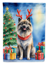 Load image into Gallery viewer, Keeshond Christmas Garden Flag – Dog in Reindeer Antlers with Tree &amp; Gifts