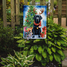 Load image into Gallery viewer, Black Labrador Retriever Christmas Garden Flag – Dog in Reindeer Antlers with Tree &amp; Gifts