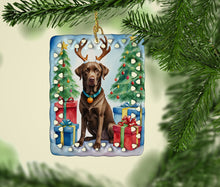 Load image into Gallery viewer, Chocolate Labrador Retriever Christmas Reindeer Porcelain Ornament