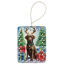 Load image into Gallery viewer, Chocolate Labrador Retriever Christmas Reindeer Porcelain Ornament