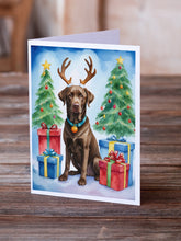 Load image into Gallery viewer, Chocolate Labrador Retriever Christmas Reindeer Greeting Cards - Blank Note Cards – 8-Pack of Artist-Designed Cards with Envelopes