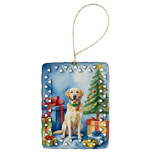 Load image into Gallery viewer, Yellow Labrador Retriever Christmas Reindeer Porcelain Ornament