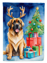Load image into Gallery viewer, Leonberger Christmas Garden Flag – Dog in Reindeer Antlers with Tree &amp; Gifts