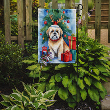 Load image into Gallery viewer, Lhasa Apso Christmas Garden Flag – Dog in Reindeer Antlers with Tree &amp; Gifts