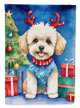 Load image into Gallery viewer, Maltipoo Christmas Garden Flag – Dog in Reindeer Antlers with Tree &amp; Gifts