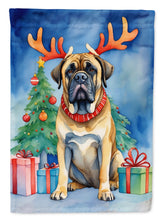 Load image into Gallery viewer, Mastiff Christmas Garden Flag – Dog in Reindeer Antlers with Tree &amp; Gifts