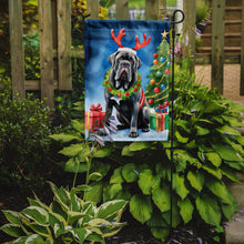 Load image into Gallery viewer, Neapolitan Mastiff Christmas Garden Flag – Dog in Reindeer Antlers with Tree &amp; Gifts