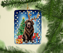 Load image into Gallery viewer, Chocolate Newfoundland Christmas Reindeer Porcelain Ornament