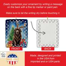 Load image into Gallery viewer, Chocolate Newfoundland Christmas Reindeer Porcelain Ornament