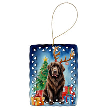 Load image into Gallery viewer, Chocolate Newfoundland Christmas Reindeer Porcelain Ornament