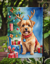 Load image into Gallery viewer, Norfolk Terrier Christmas Garden Flag – Dog in Reindeer Antlers with Tree &amp; Gifts