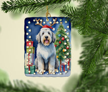 Load image into Gallery viewer, Old English Sheepdog Christmas Reindeer Porcelain Ornament