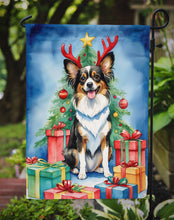 Load image into Gallery viewer, Papillon Christmas Garden Flag – Dog in Reindeer Antlers with Tree &amp; Gifts