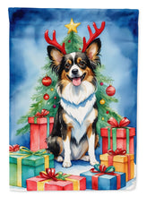 Load image into Gallery viewer, Papillon Christmas Garden Flag – Dog in Reindeer Antlers with Tree &amp; Gifts