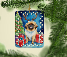 Load image into Gallery viewer, Pekingese Christmas Reindeer Porcelain Ornament