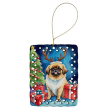 Load image into Gallery viewer, Pekingese Christmas Reindeer Porcelain Ornament