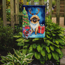Load image into Gallery viewer, Pekingese Christmas Garden Flag – Dog in Reindeer Antlers with Tree &amp; Gifts