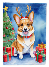 Load image into Gallery viewer, Corgi Christmas Garden Flag – Dog in Reindeer Antlers with Tree &amp; Gifts