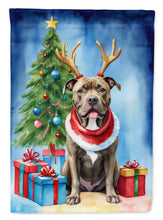 Load image into Gallery viewer, Pit Bull Terrier Christmas Garden Flag – Dog in Reindeer Antlers with Tree &amp; Gifts
