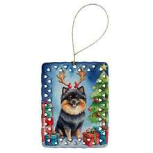 Load image into Gallery viewer, Pomeranian Christmas Reindeer Porcelain Ornament
