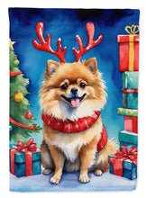 Load image into Gallery viewer, Pomeranian Christmas Reindeer House Flag