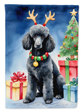 Load image into Gallery viewer, Black Standard Poodle Christmas Garden Flag – Dog in Reindeer Antlers with Tree &amp; Gifts