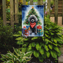 Load image into Gallery viewer, Black Toy Poodle Christmas Garden Flag – Dog in Reindeer Antlers with Tree &amp; Gifts
