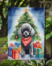 Load image into Gallery viewer, Black Toy Poodle Christmas Garden Flag – Dog in Reindeer Antlers with Tree &amp; Gifts