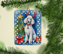 Load image into Gallery viewer, White Standard Poodle Christmas Reindeer Porcelain Ornament