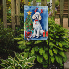 Load image into Gallery viewer, White Standard Poodle Christmas Garden Flag – Dog in Reindeer Antlers with Tree &amp; Gifts