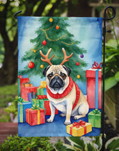 Load image into Gallery viewer, Pug Christmas Garden Flag – Dog in Reindeer Antlers with Tree &amp; Gifts
