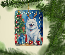 Load image into Gallery viewer, Samoyed Christmas Reindeer Porcelain Ornament