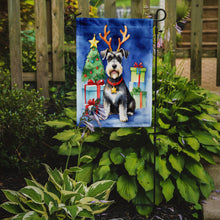 Load image into Gallery viewer, Schnauzer Christmas Garden Flag – Dog in Reindeer Antlers with Tree &amp; Gifts