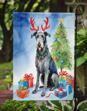 Load image into Gallery viewer, Scottish Deerhound Christmas Garden Flag – Dog in Reindeer Antlers with Tree &amp; Gifts
