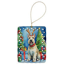 Load image into Gallery viewer, Scottish Terrier Christmas Reindeer Porcelain Ornament