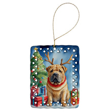 Load image into Gallery viewer, Shar Pei Christmas Reindeer Porcelain Ornament