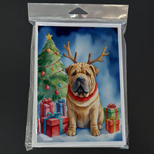 Load image into Gallery viewer, Shar Pei Christmas Reindeer Greeting Cards - Blank Note Cards – 8-Pack of Artist-Designed Cards with Envelopes