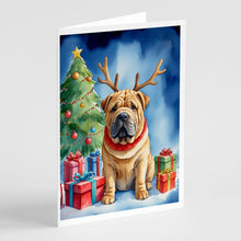 Load image into Gallery viewer, Shar Pei Christmas Reindeer Greeting Cards - Blank Note Cards – 8-Pack of Artist-Designed Cards with Envelopes