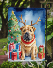 Load image into Gallery viewer, Shar Pei Christmas Garden Flag – Dog in Reindeer Antlers with Tree &amp; Gifts