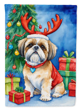 Load image into Gallery viewer, Shih Tzu Christmas Garden Flag – Dog in Reindeer Antlers with Tree &amp; Gifts