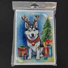 Load image into Gallery viewer, Siberian Husky Christmas Reindeer Greeting Cards - Blank Note Cards – 8-Pack of Artist-Designed Cards with Envelopes