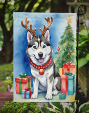 Load image into Gallery viewer, Siberian Husky Christmas Garden Flag – Dog in Reindeer Antlers with Tree &amp; Gifts